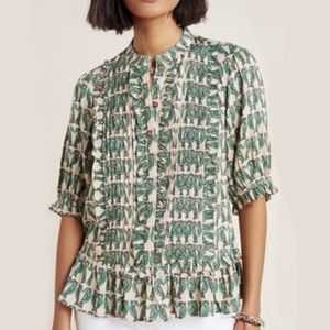 ANTHROPOLOGIE MAEVE Birdie Ruffled Button-down Blouse 12